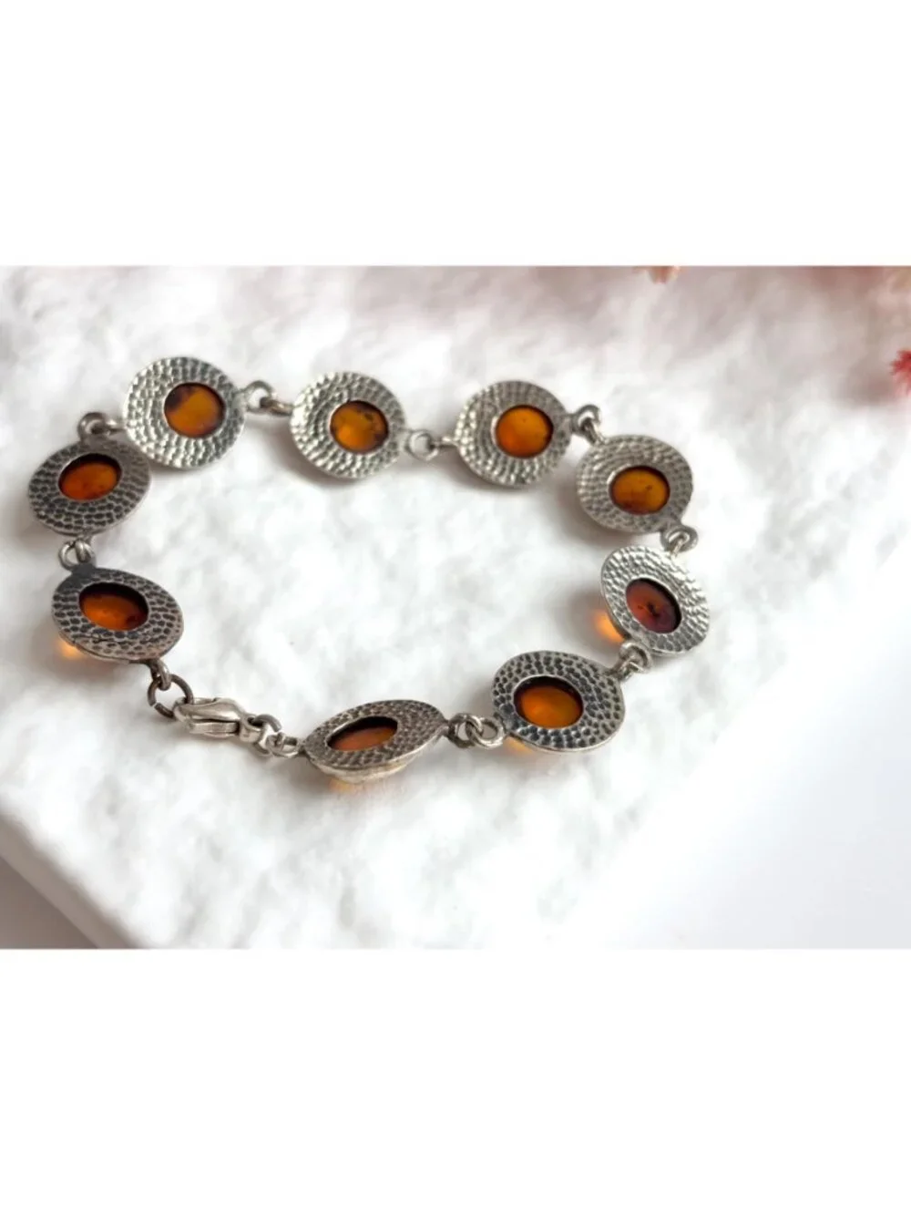 Natural Baltic Amber Modernist Chainlink Sterling Silver 925 Vintage Bracelet